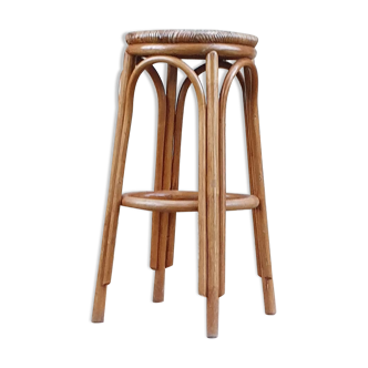 Wicker bar stool and bamboo cane