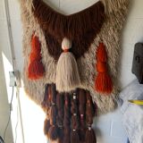 Handmade woven wool wall tapestry from the 70s and 80s, vintage macramé.