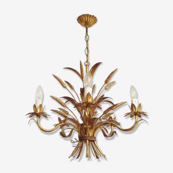 Vintage wheat cob chandelier in dorado metal