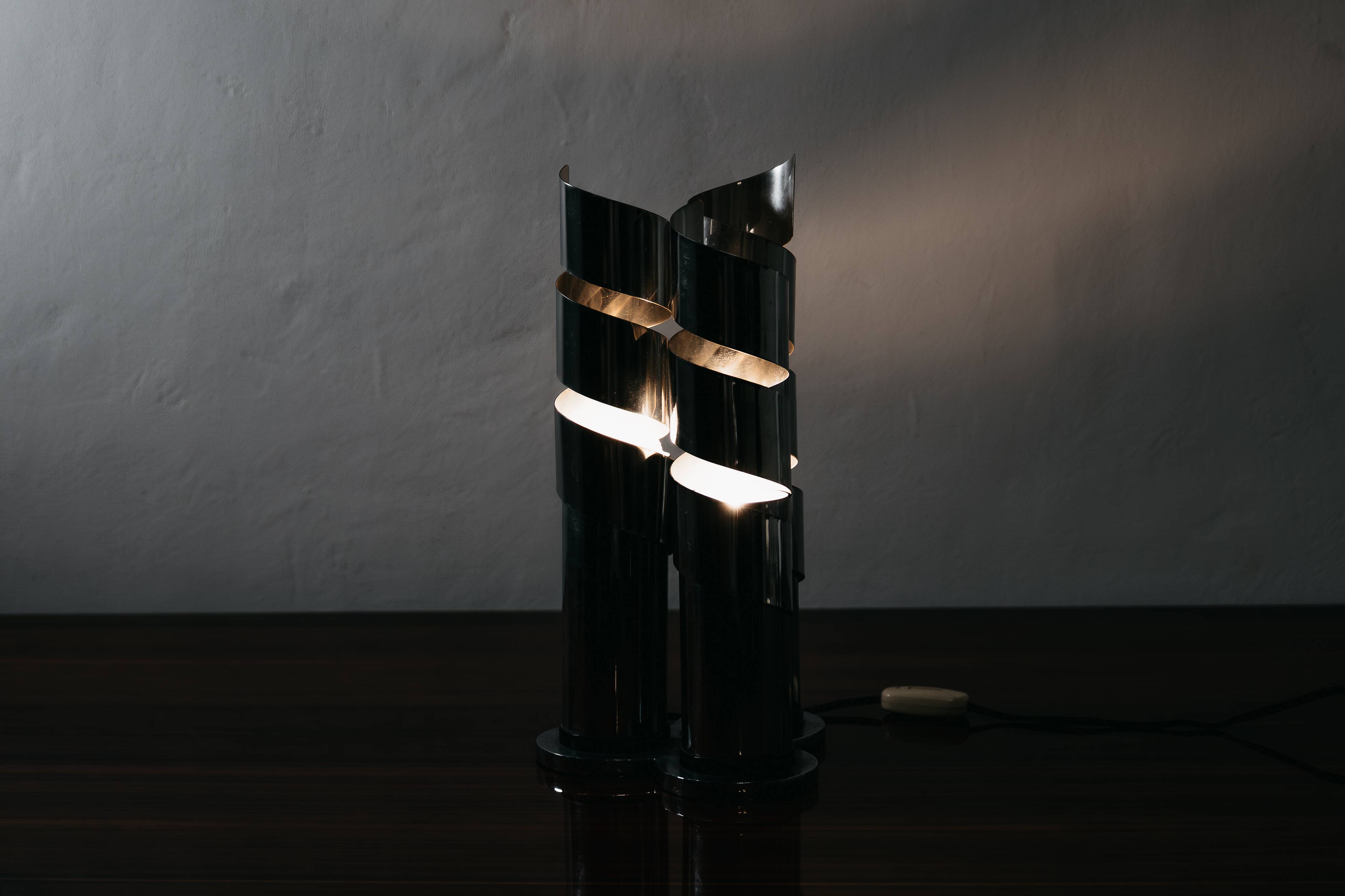 Lampada Da Tavolo Design In Acciaio Cromato A Spirale LAMA Italy Anni