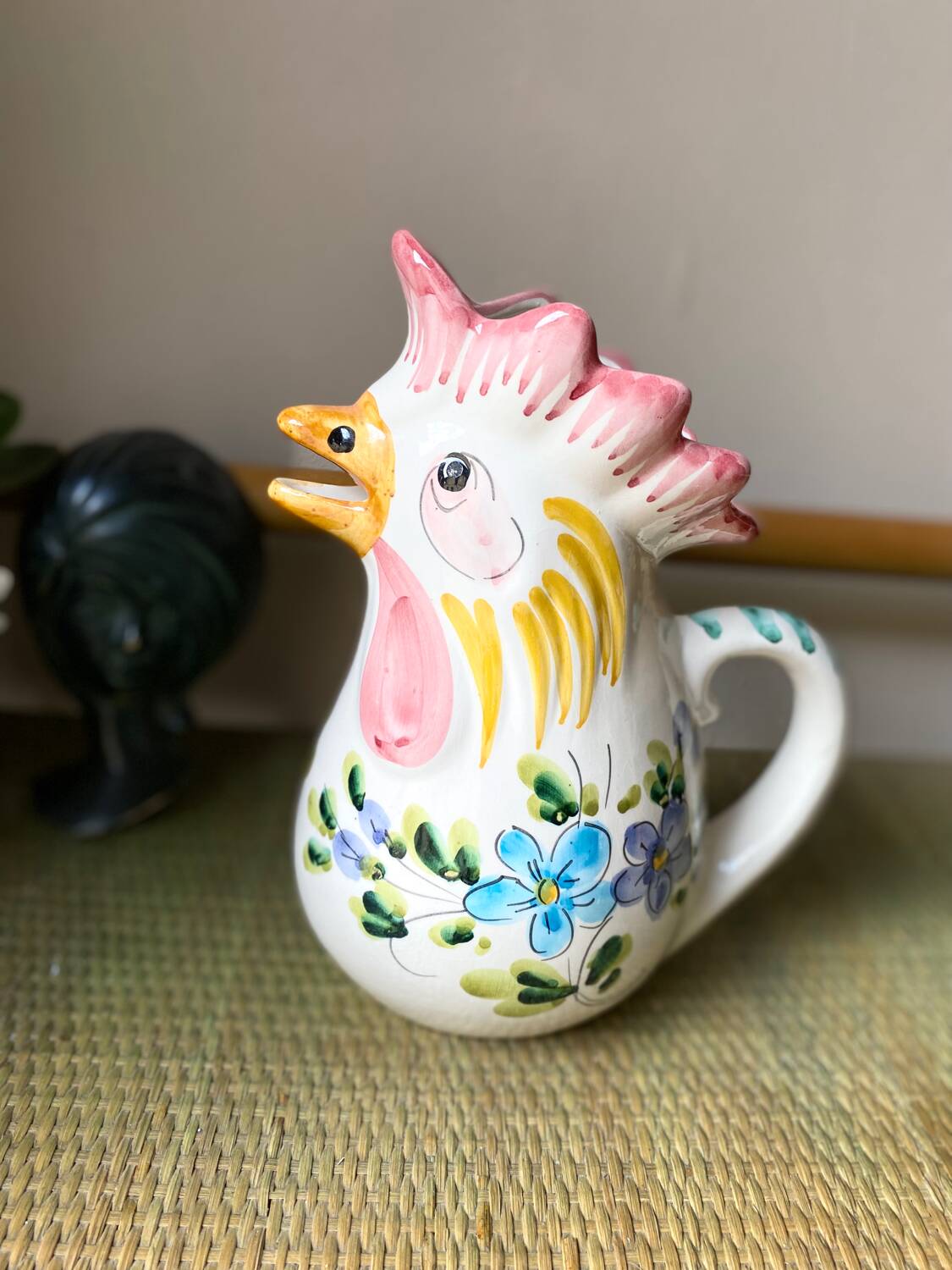 Pichet En Tôle émaillée Vintage - Décor Coq - Fabriqué En France - Occasion Très Bel état