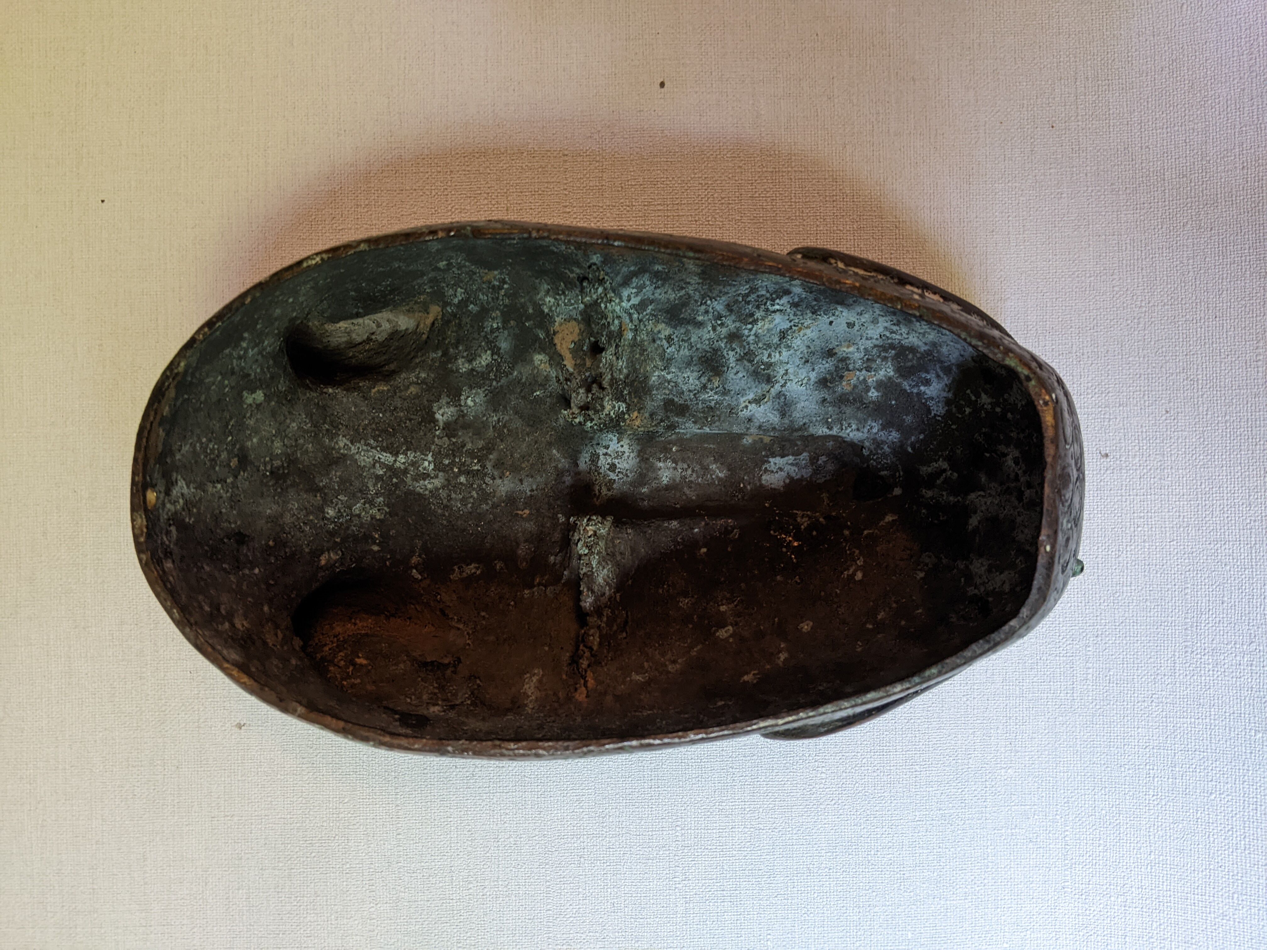 Bronze artisanal African art leopard tribal mask sculpture