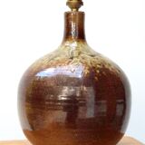 Pied de lampe  " boule " en grès signé, années 70