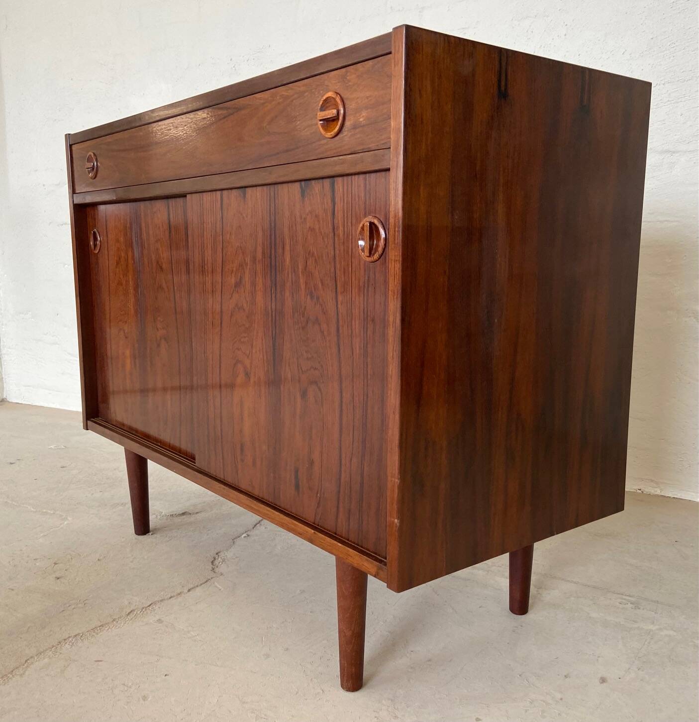 Vintage danish mid century rosewood sliding door cabinet 1960s