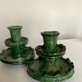 Pair of earthen candlesticks glazed from tamegroute