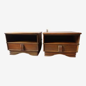 Pair of vintage bedside tables wood Maugrion