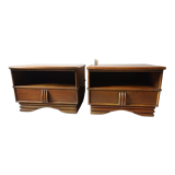 Pair of vintage bedside tables wood Maugrion