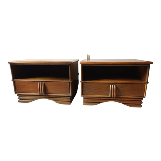 Pair of vintage bedside tables wood Maugrion