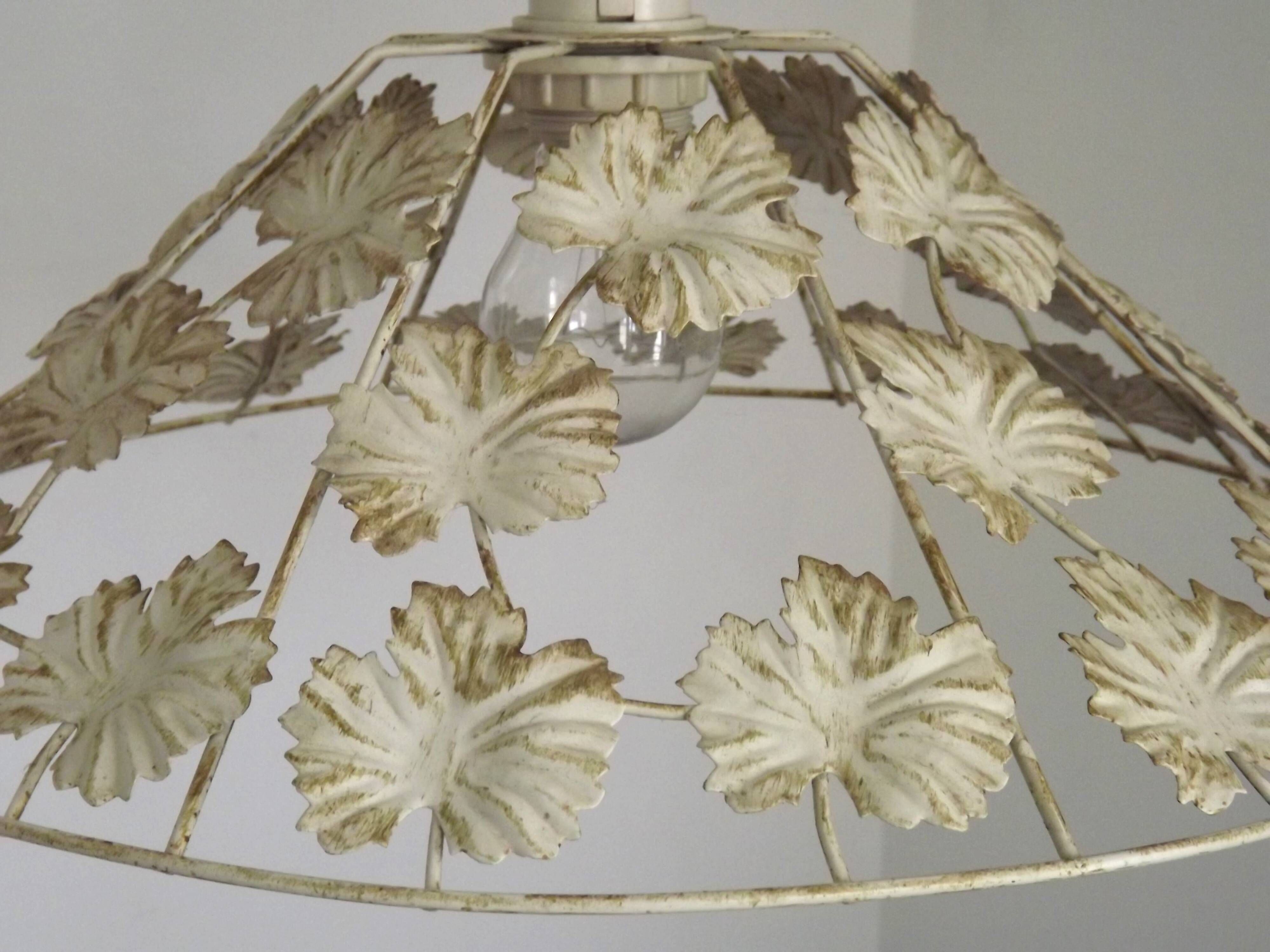 Vintage French Cream and Gold Metal Ceiling Light with Autumn Leaves 5520