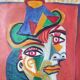 Portrait cubiste vintage d'une femme au chapeau, huile sur toile, rue Picasso