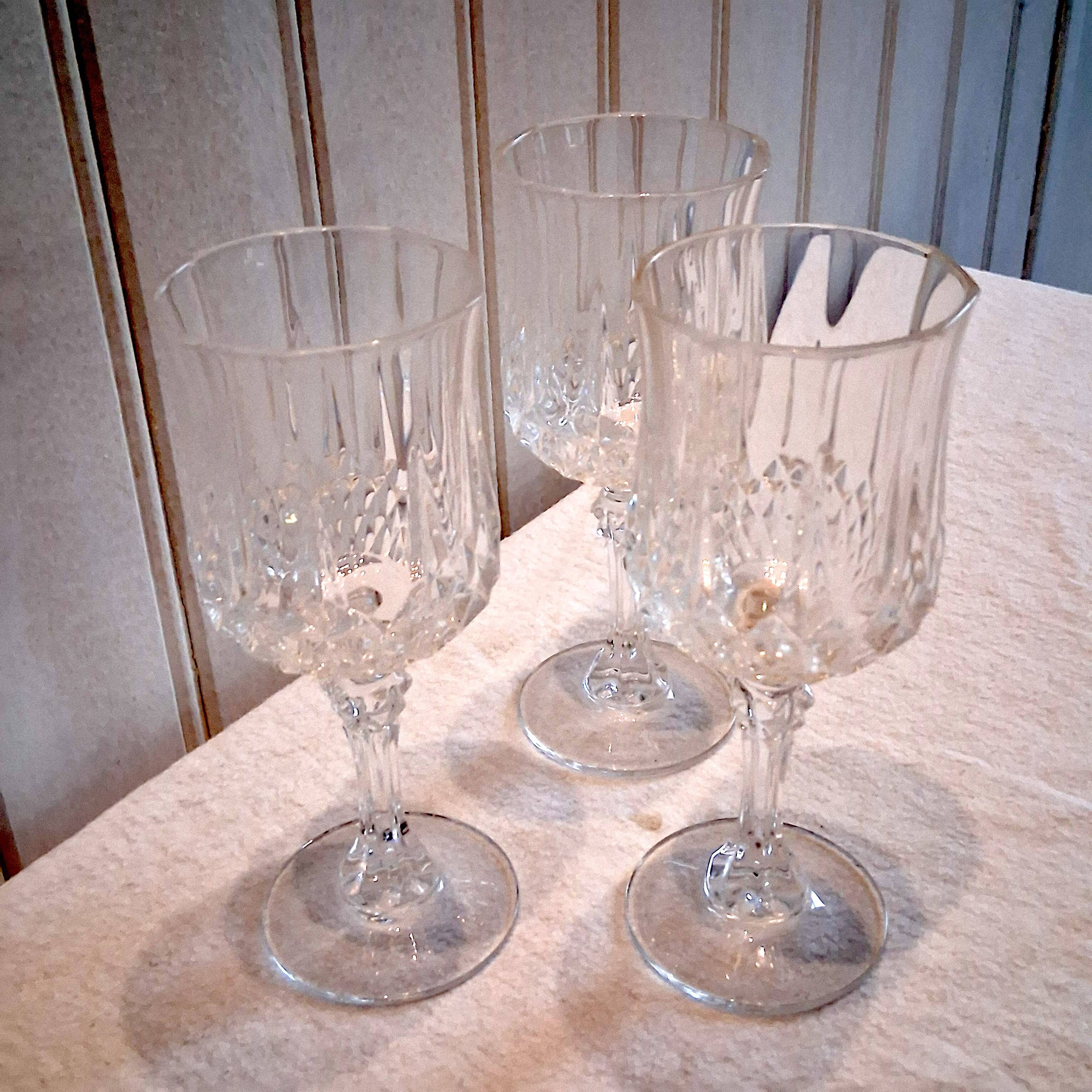 3 large crystal wine glasses in good condition