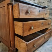 Antique commode, walnut and oak, marble top, 3 drawers, France circa 1820–1850.