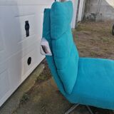 Blue electric relax armchair on battery with remote control