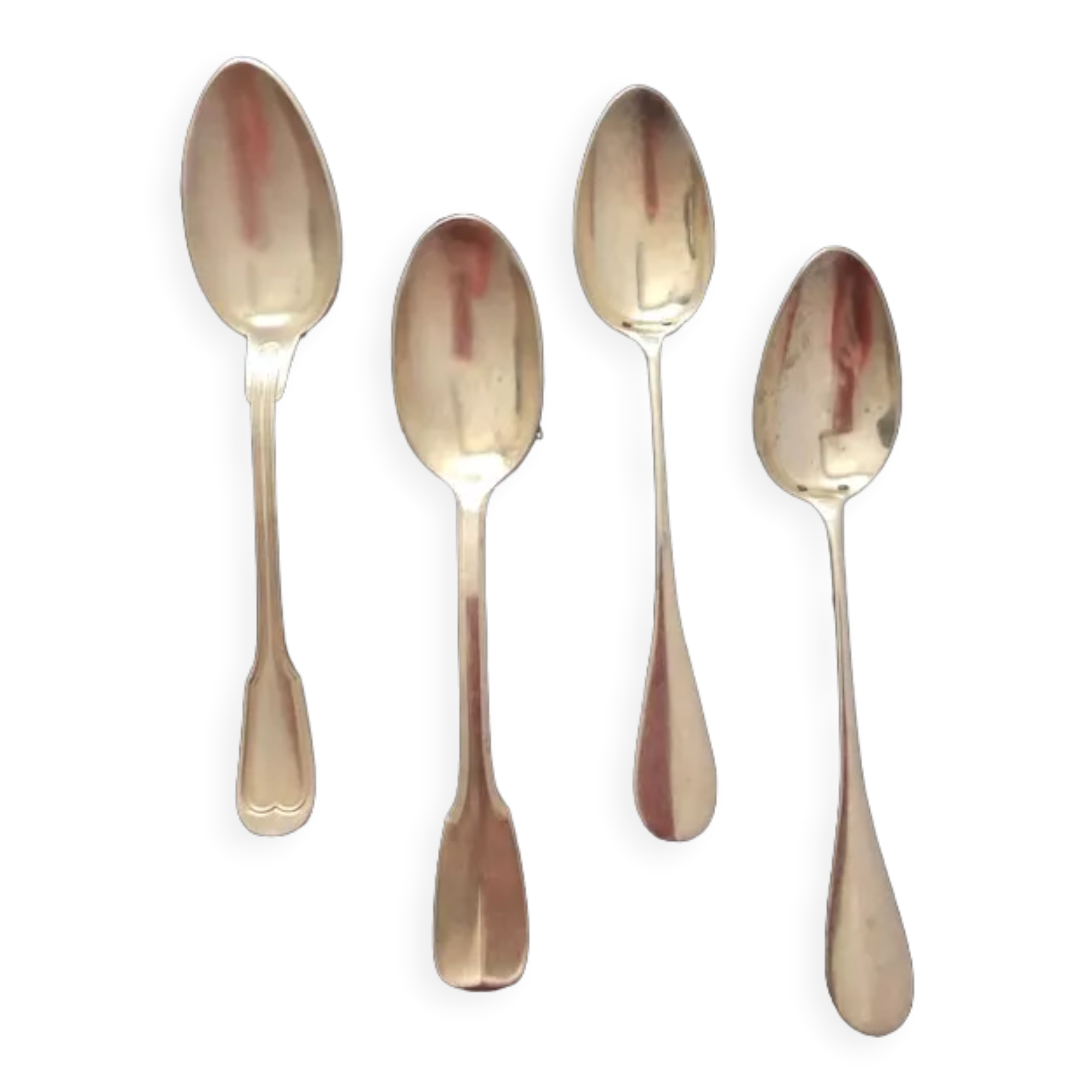 4 antique silver-plated metal teaspoons