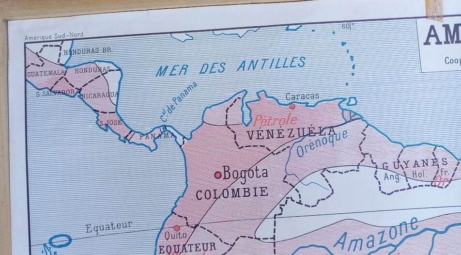 School poster wall map Rossignol Montmorillon South & North America