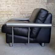 pair of armchairs, black leather & stainless steel, 1990