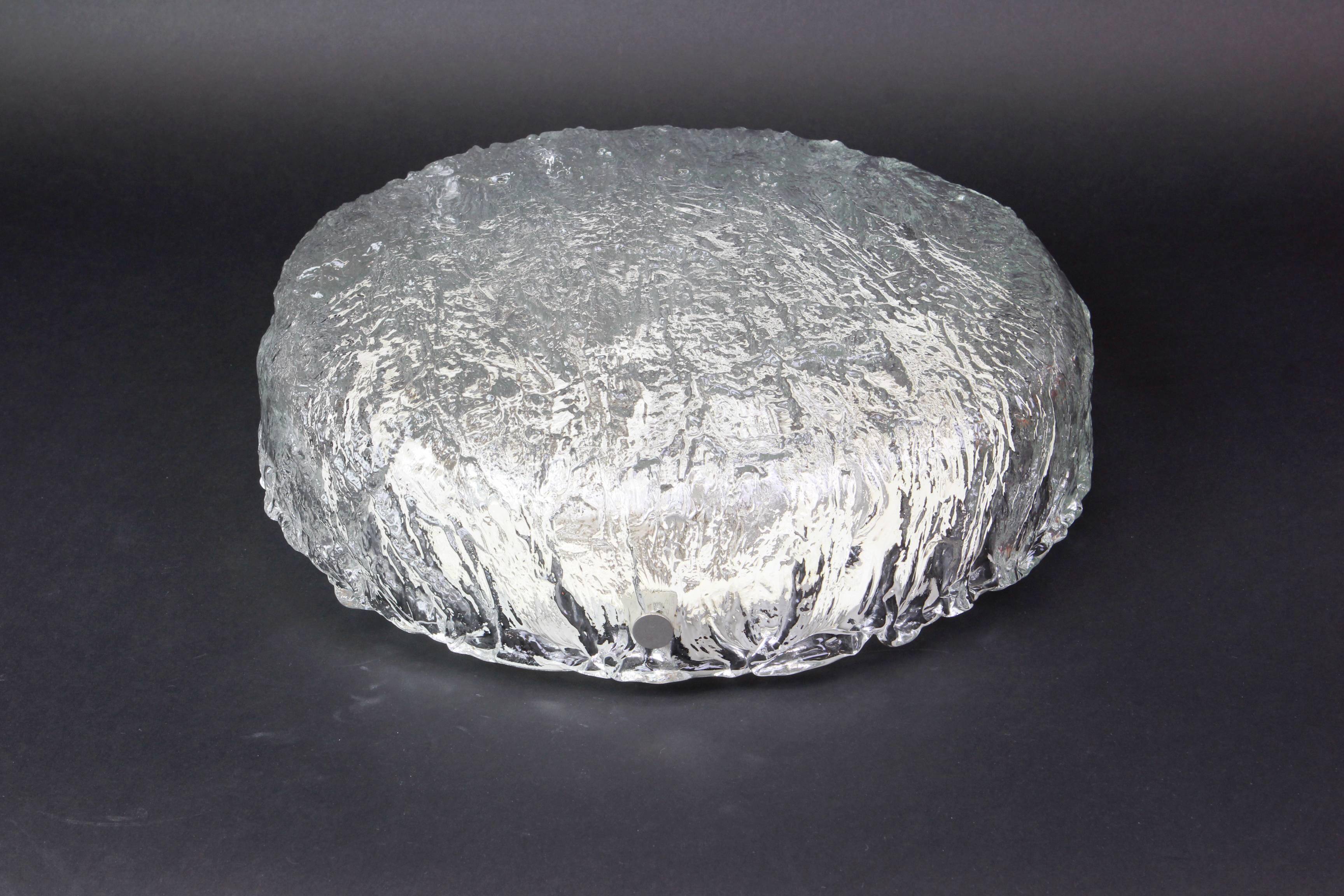 Round glass ice Murano ceiling light, Kaiser, Germany, 1970s