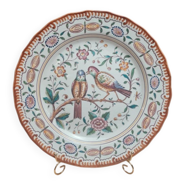 Grand plat vintage décor oiseaux – signé Outeiro