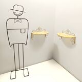 Pair of Wall-Mounted Brass and Murano Glass Console Tables / Nightstands