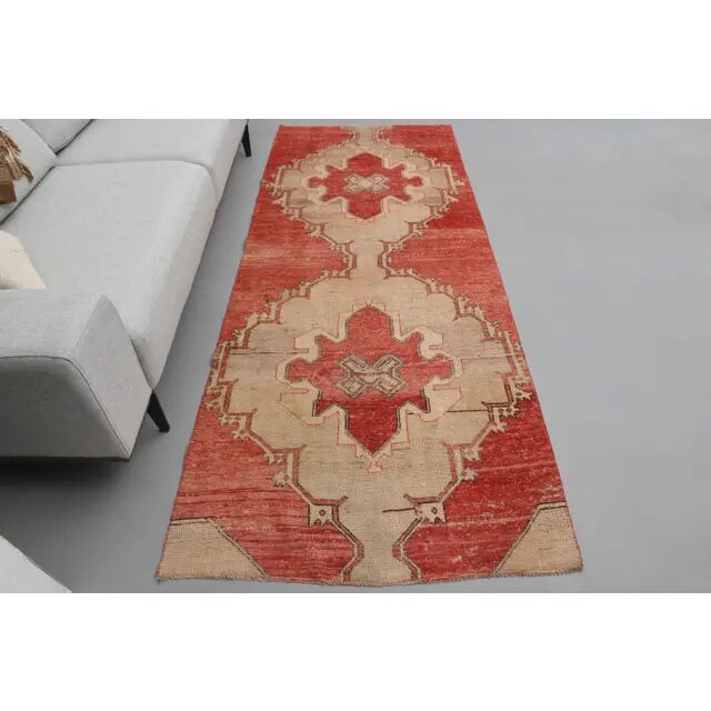1970s Turkish Hand-Knotted Wool Cotton Red Runner Rug 104x260