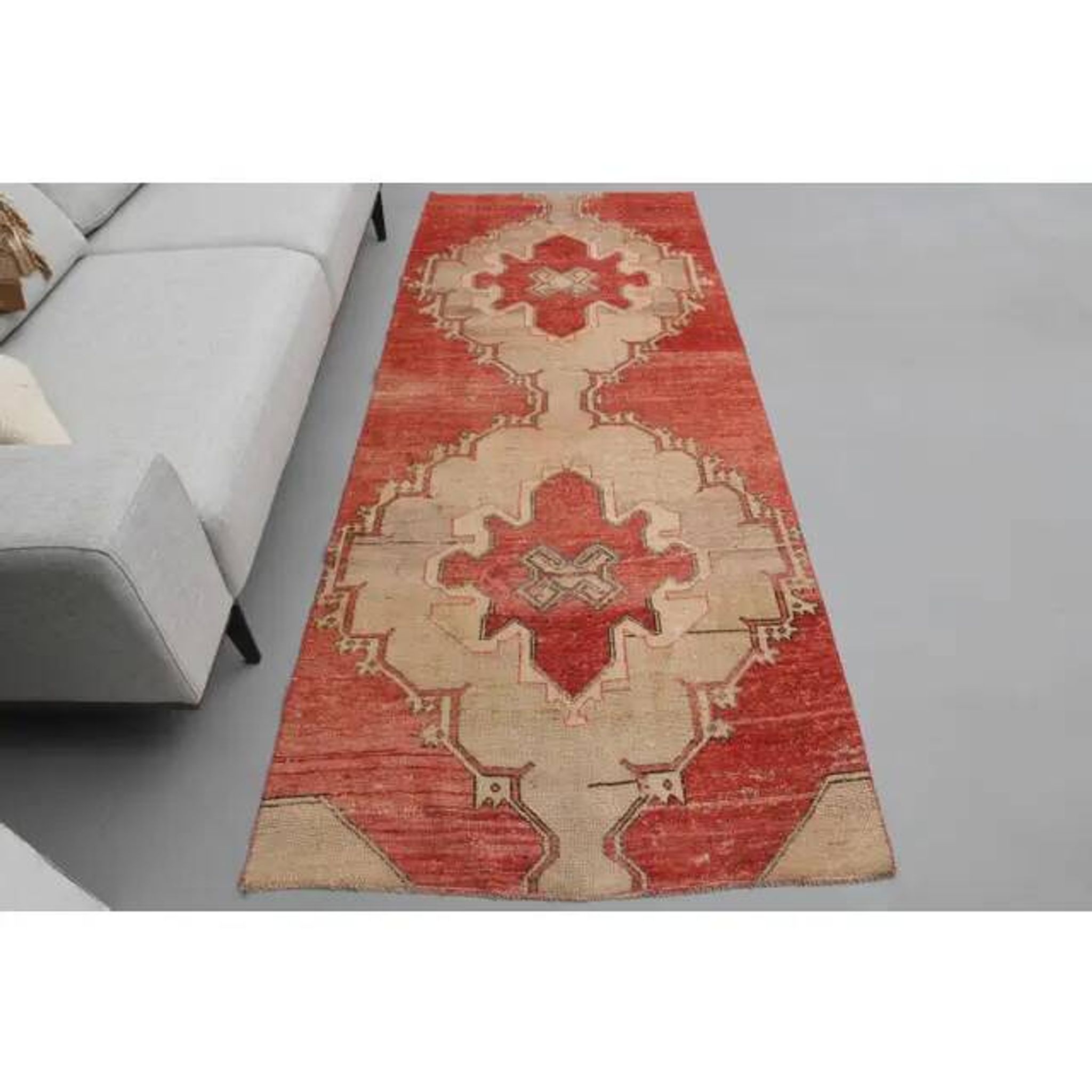 1970s Turkish Hand-Knotted Wool Cotton Red Runner Rug 104x260