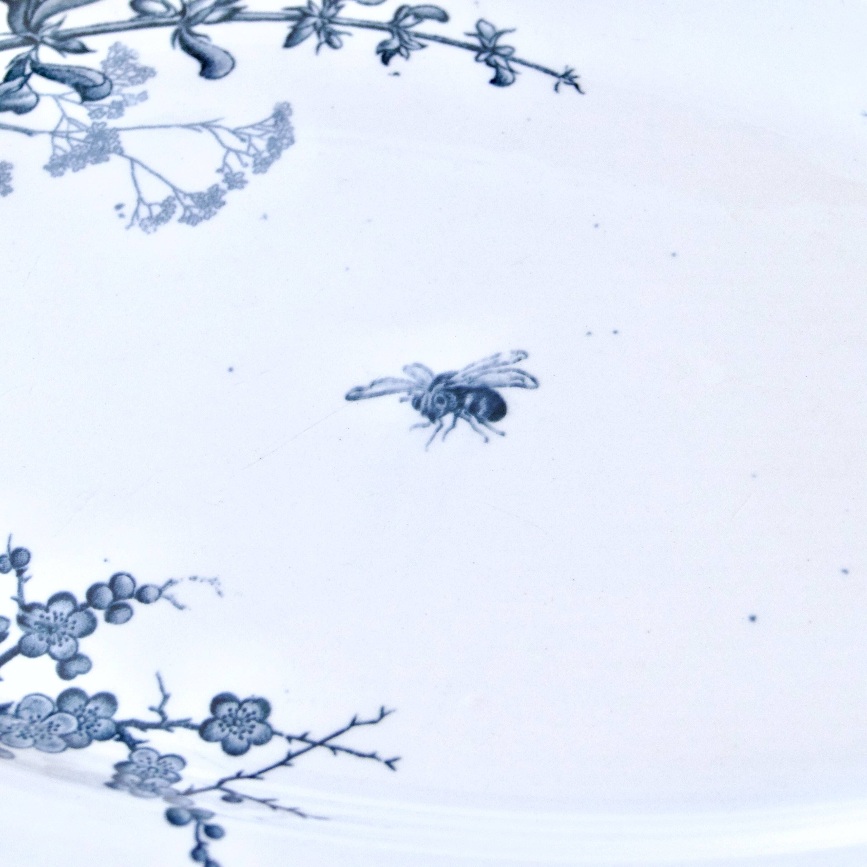 Very large 19th century iron earth dish Sarreguemines "Carmen" butterfly and flowers