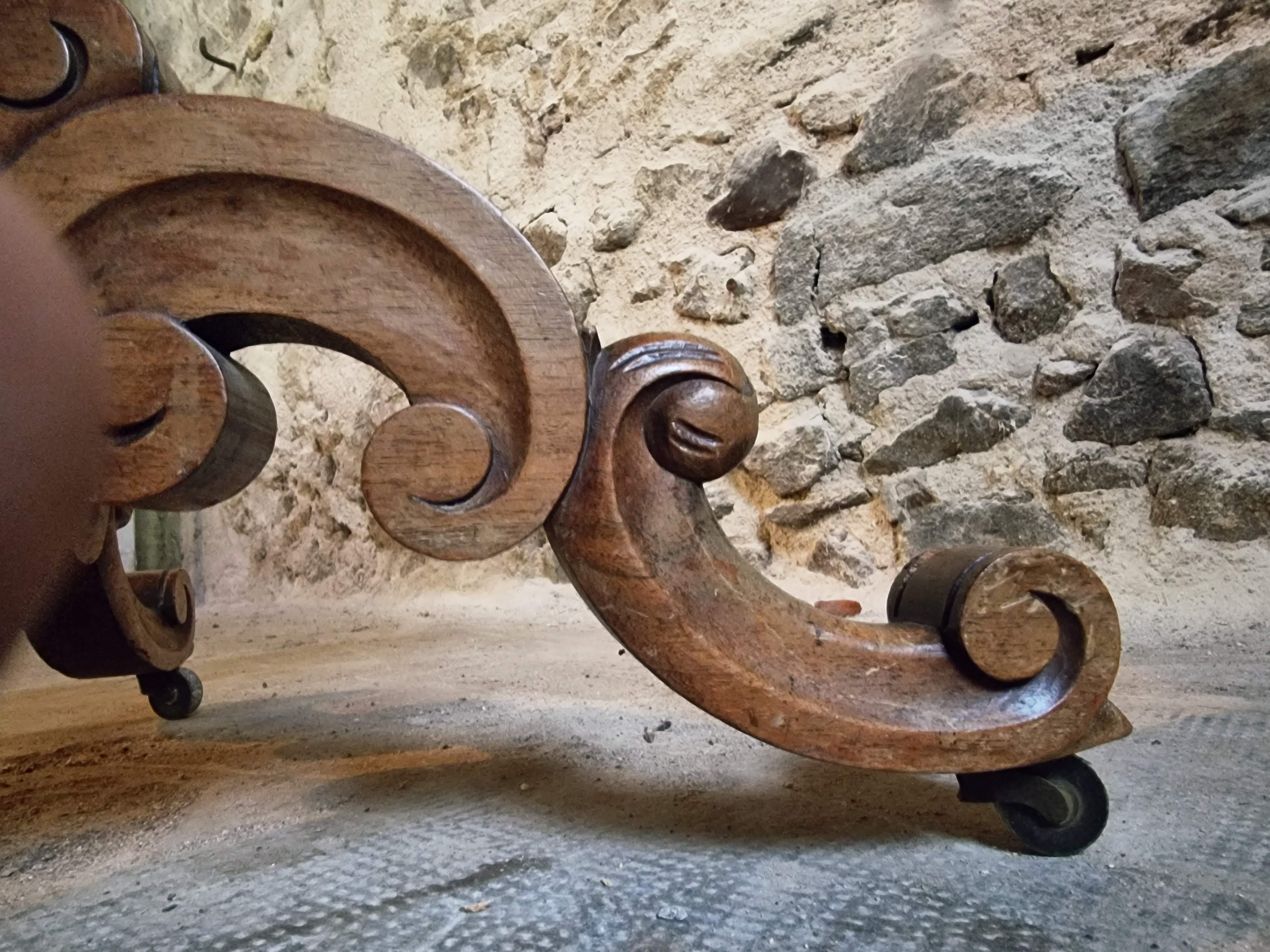 French antique walnut violin table, centre table with drawer, circa 1880–1900.