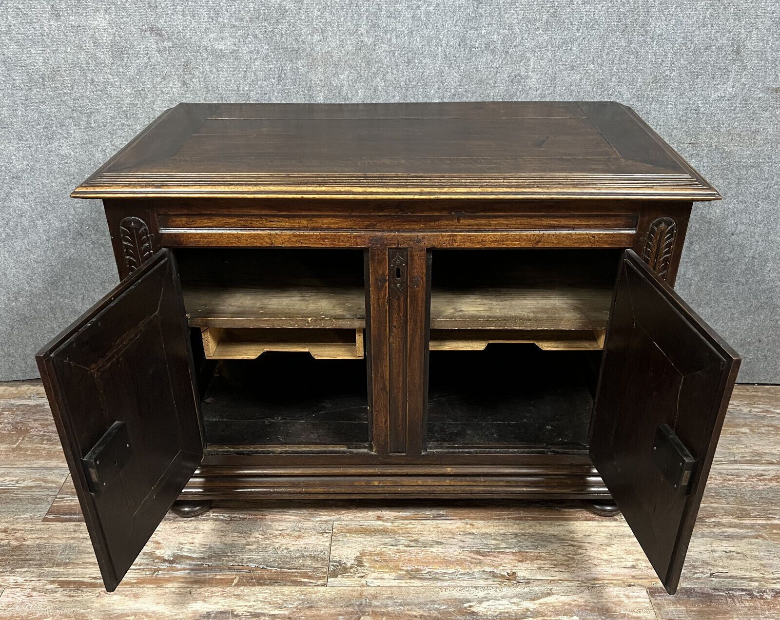 Sideboard has function as a Louis XIV period chest in solid walnut