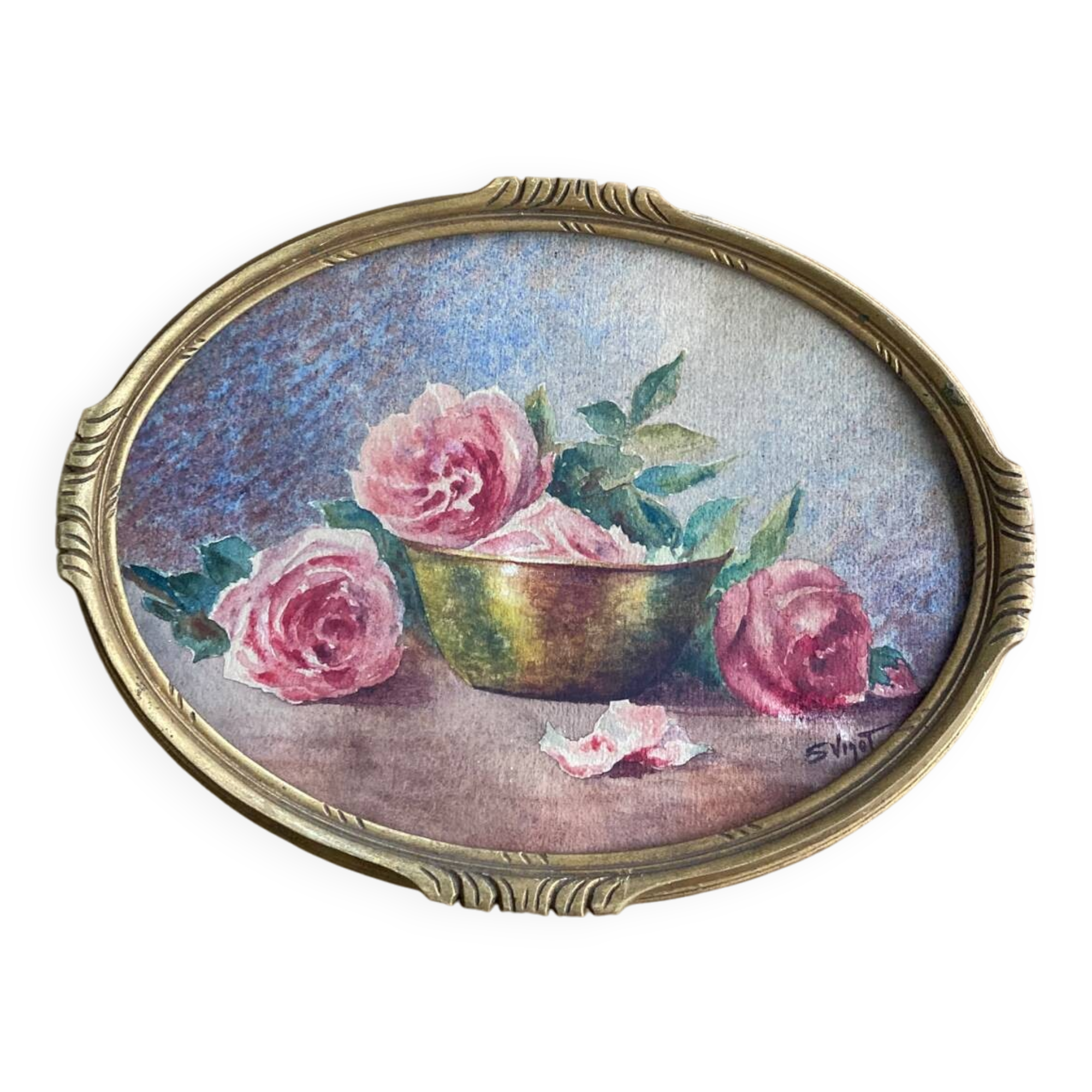 Framed watercolor “Roses” from the 20s/30s