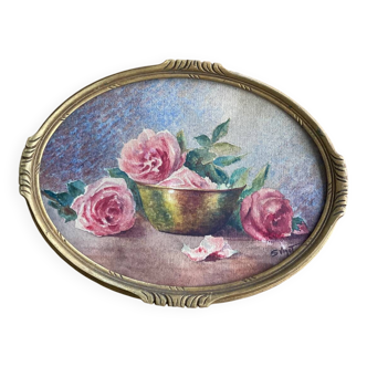 Framed watercolor “Roses” from the 20s/30s