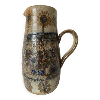 Large enamelled stoneware pitcher JC Courjault Kéraluc signed 31 cm, 1970s