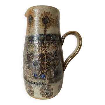 Large enamelled stoneware pitcher JC Courjault Kéraluc signed 31 cm, 1970s