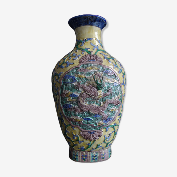 Ancien vase chinois dragon 31cm chinese marque Porcelaine Chine XIX