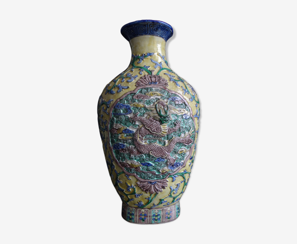 Ancien vase chinois dragon 31cm chinese marque Porcelaine Chine XIX