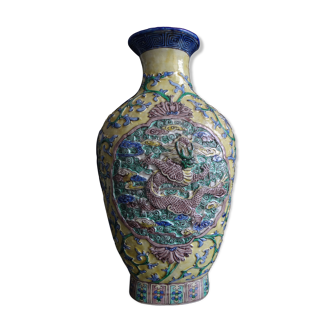 Ancien vase chinois dragon 31cm chinese marque Porcelaine Chine XIX