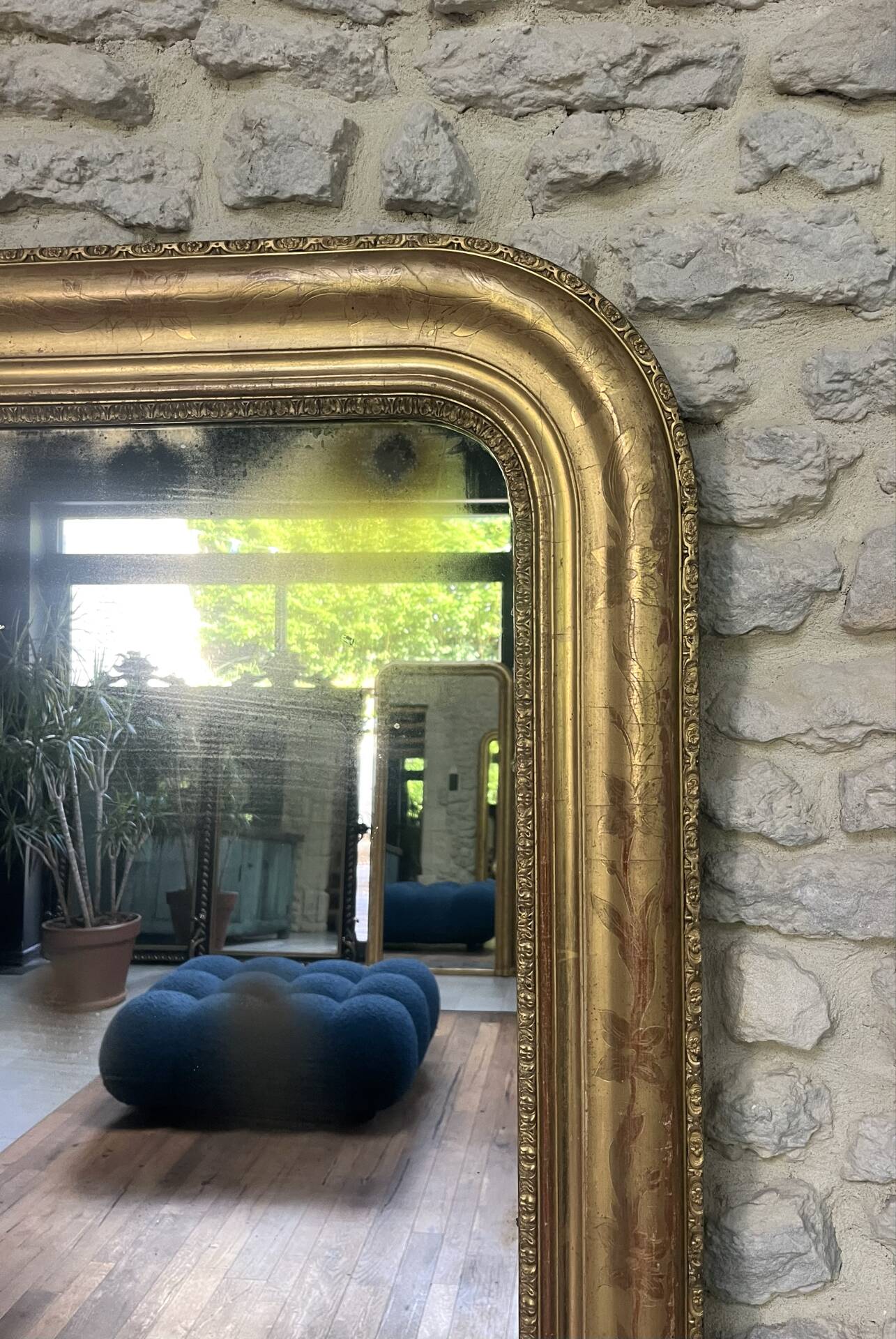 Louis-Philippe pearl mirror 172/121cm gilded with gold leaf, overmantel