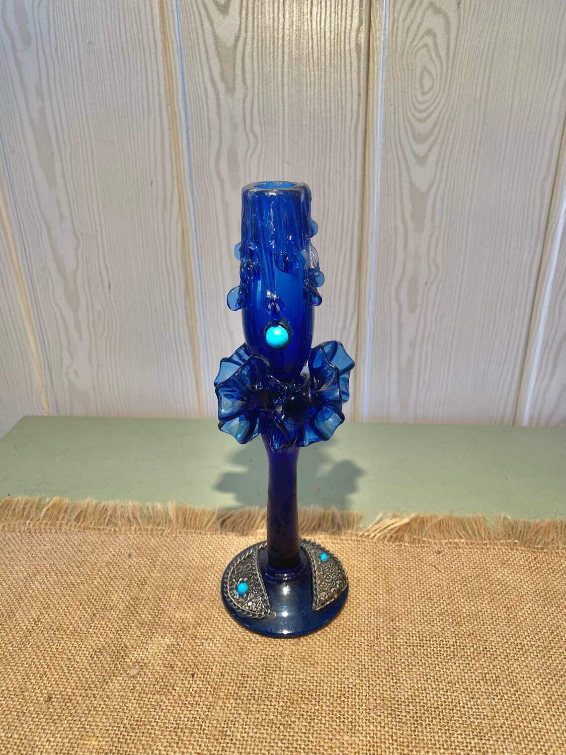 Handcrafted blown glass candle holder