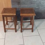Pair of vintage wooden stools from the reconstruction period from the 40s and 50s