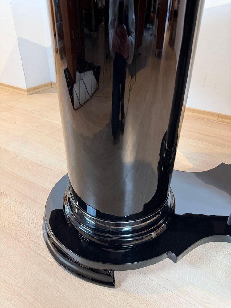 Art Deco dining table in black piano lacquer & metal, 1930