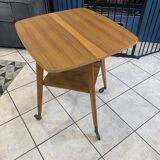 Scandinavian wooden side coffee table with vintage 50s swivel top