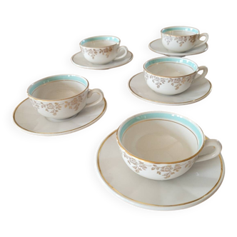 5 antique cups and saucers