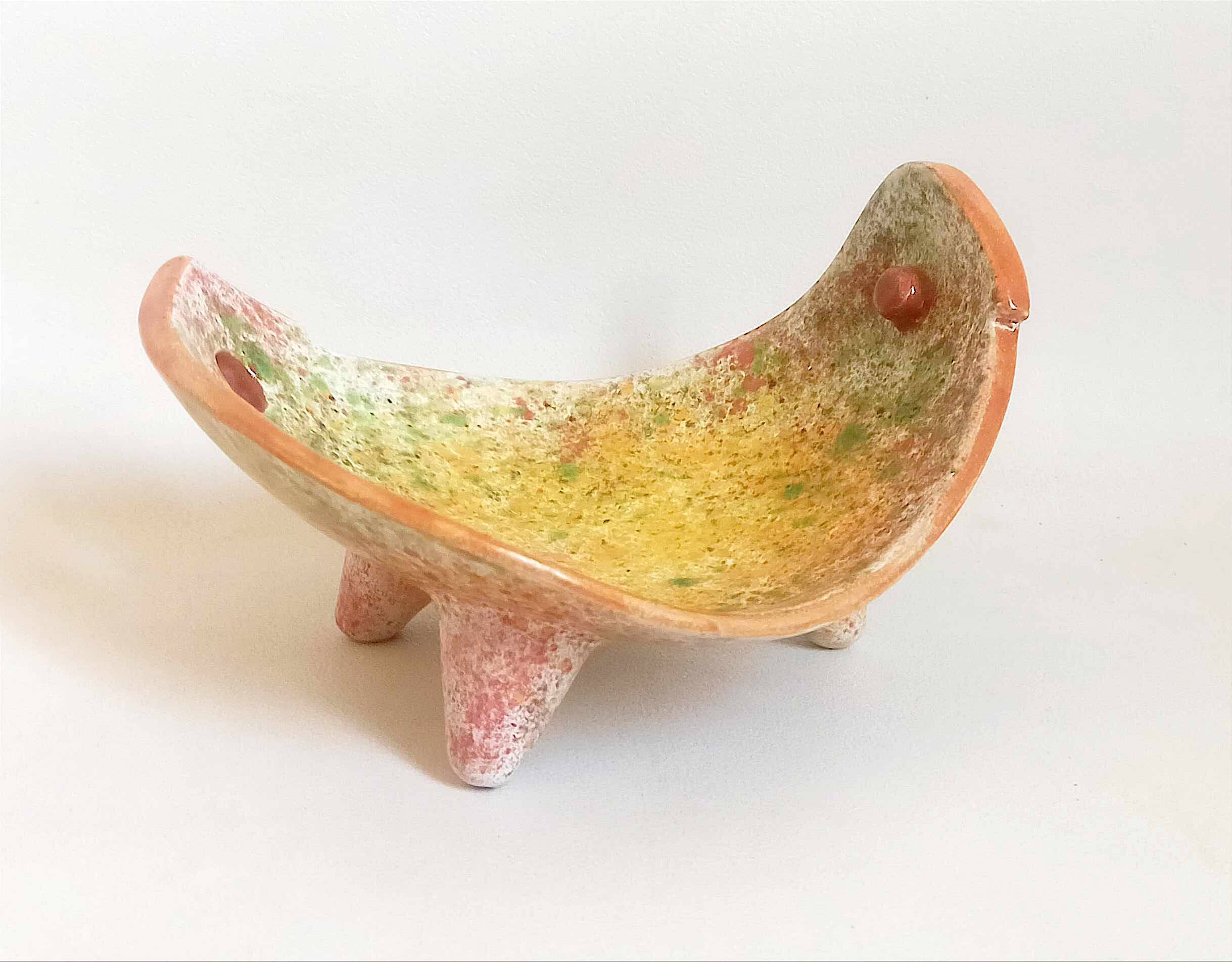 Empty ceramic pocket signed LB for Bernard Lecuyer fish shape 1960s