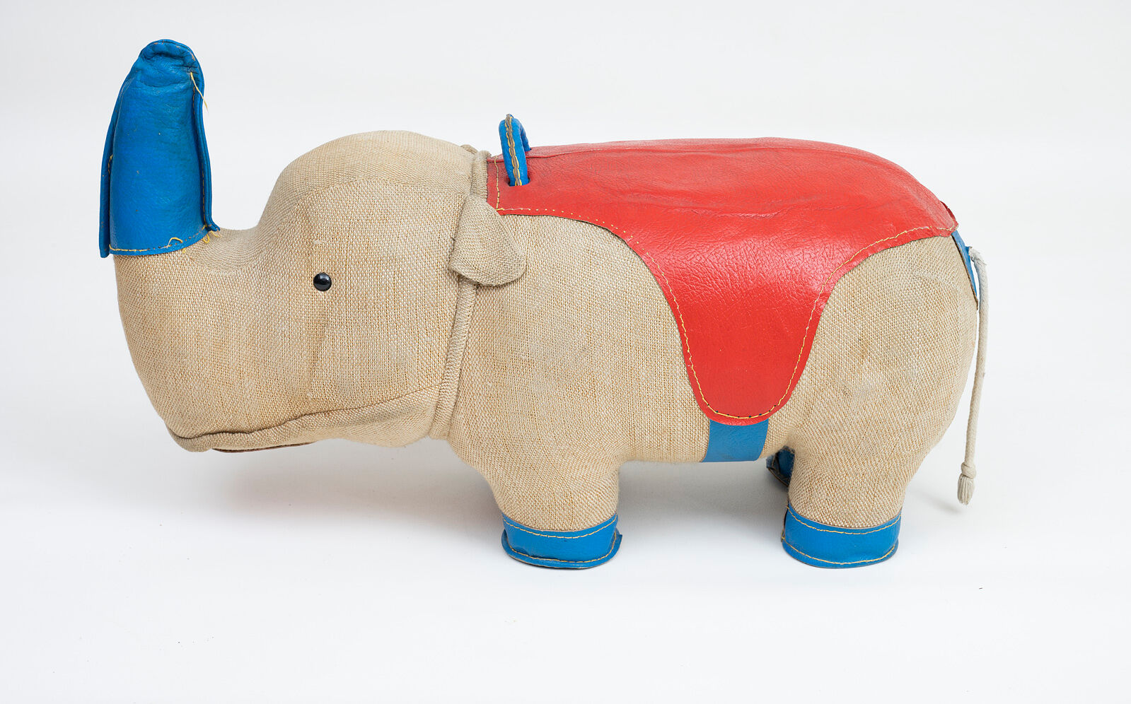 Vintage rhino therapeutic toy by Renate Müller for H. Josef Leven, Sonneberg, 1960s