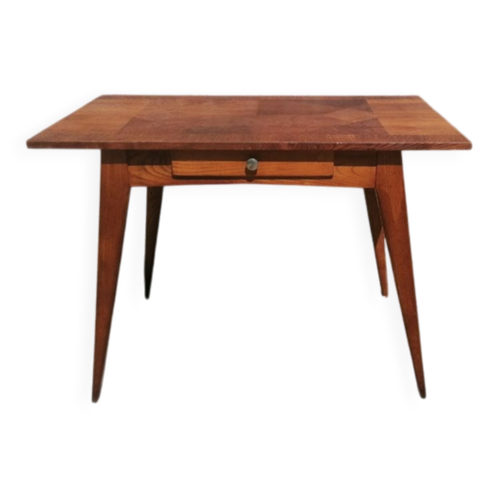 bureau table bois mssif avec tiroirs pieds compas