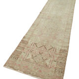 Hand-knotted one-of-a-kind turkish beige runner rug 82 cm x 340 cm