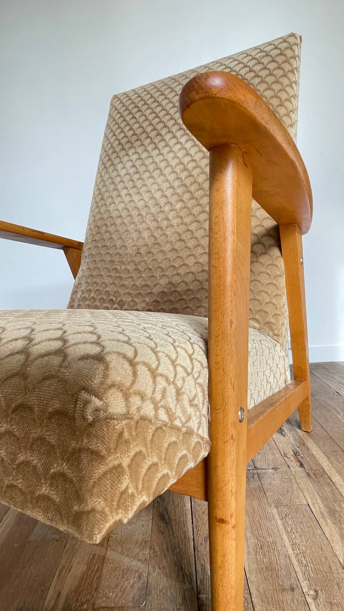 Pair of Manucere armchairs with vintage compass legs