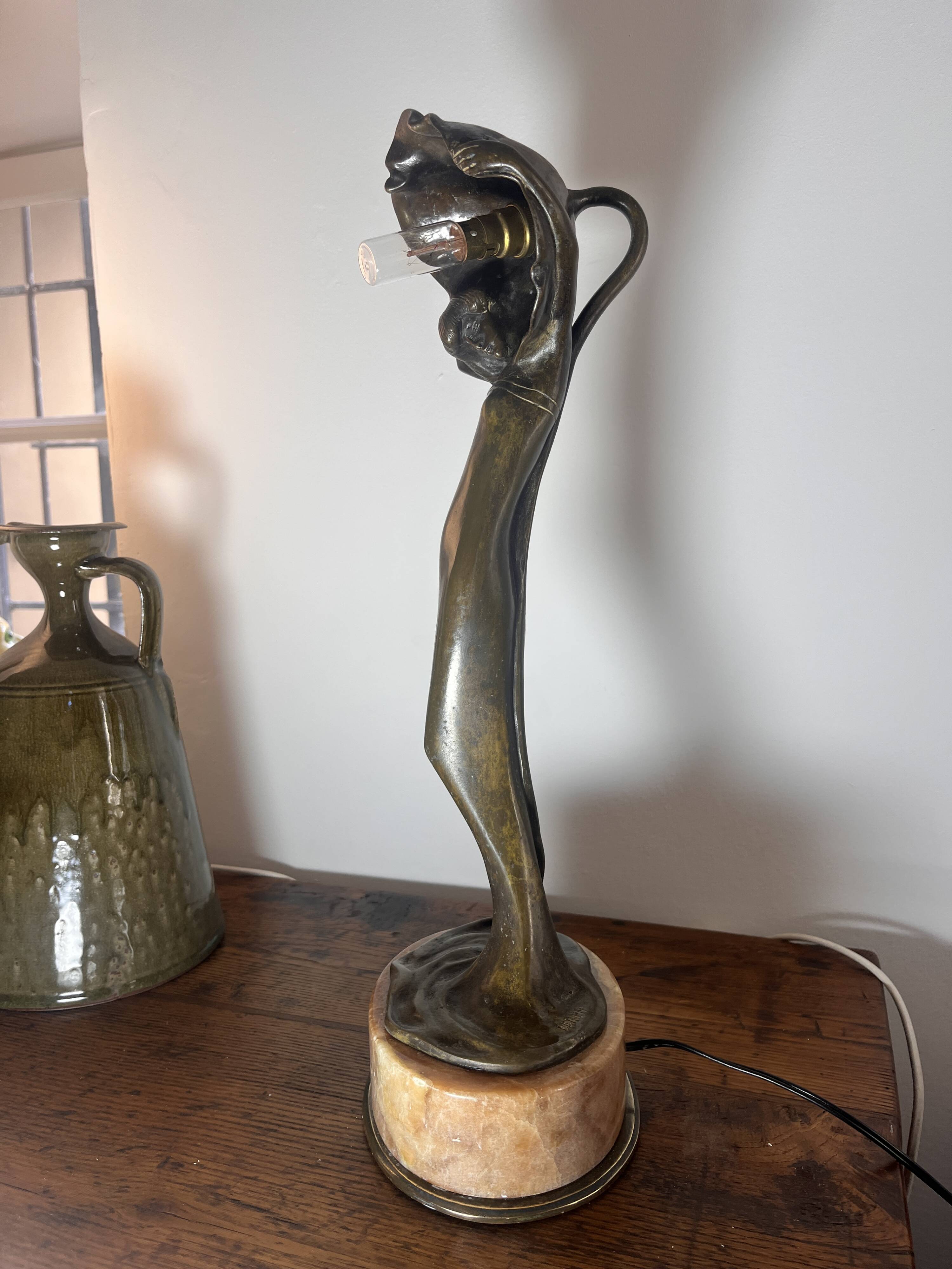 Bronze Art Nouveau lamp
