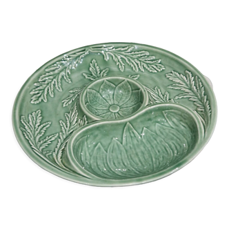 Dish or plate with ceramic compartments Bordallo Pinheiro green vegetal pattern