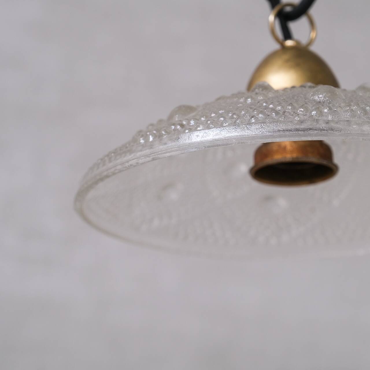 Brass and Glass Mid-Century Pendant Lights (7 Available)