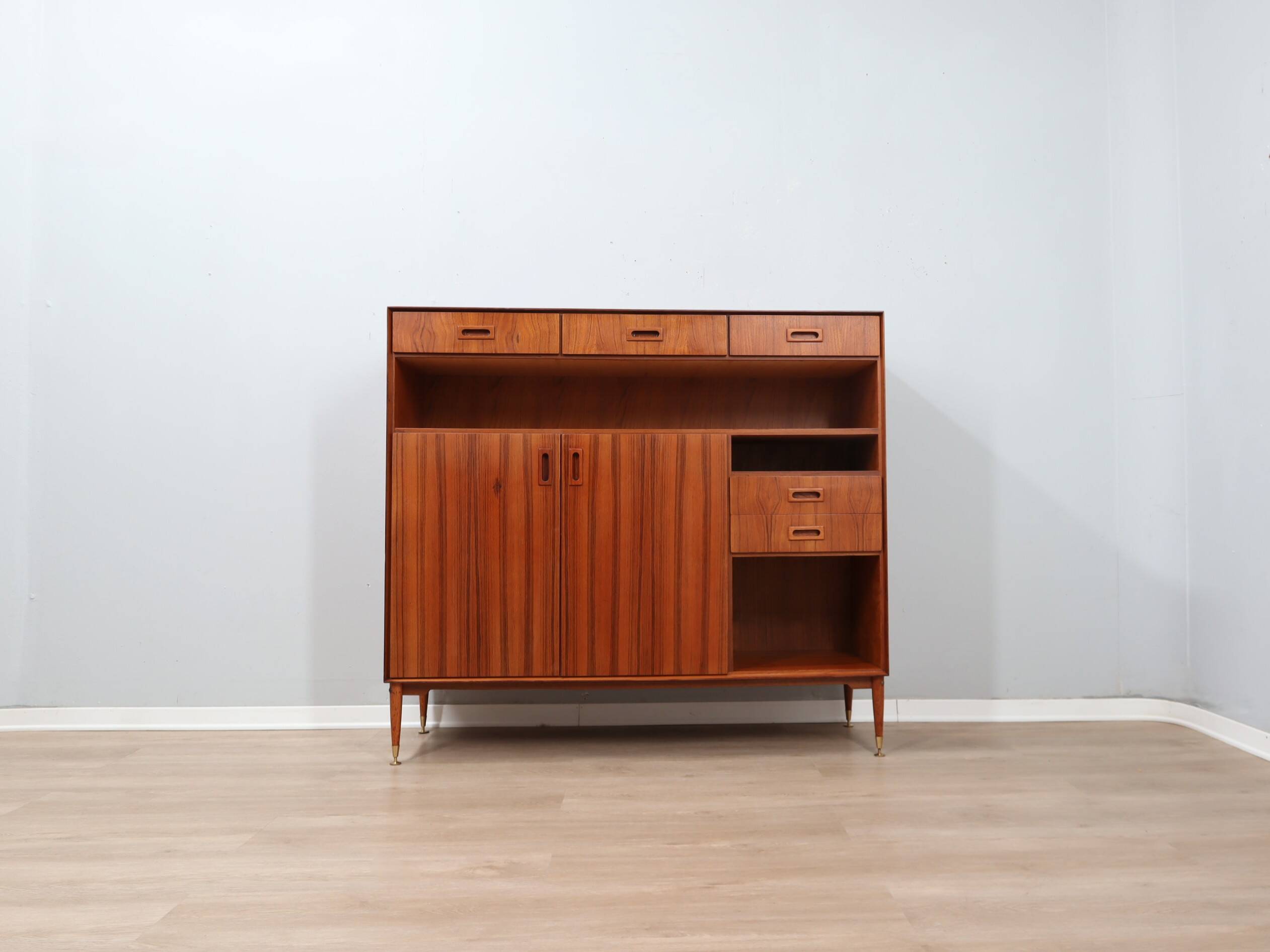 1960s Italian mid-century teak highboard restored with brass feet